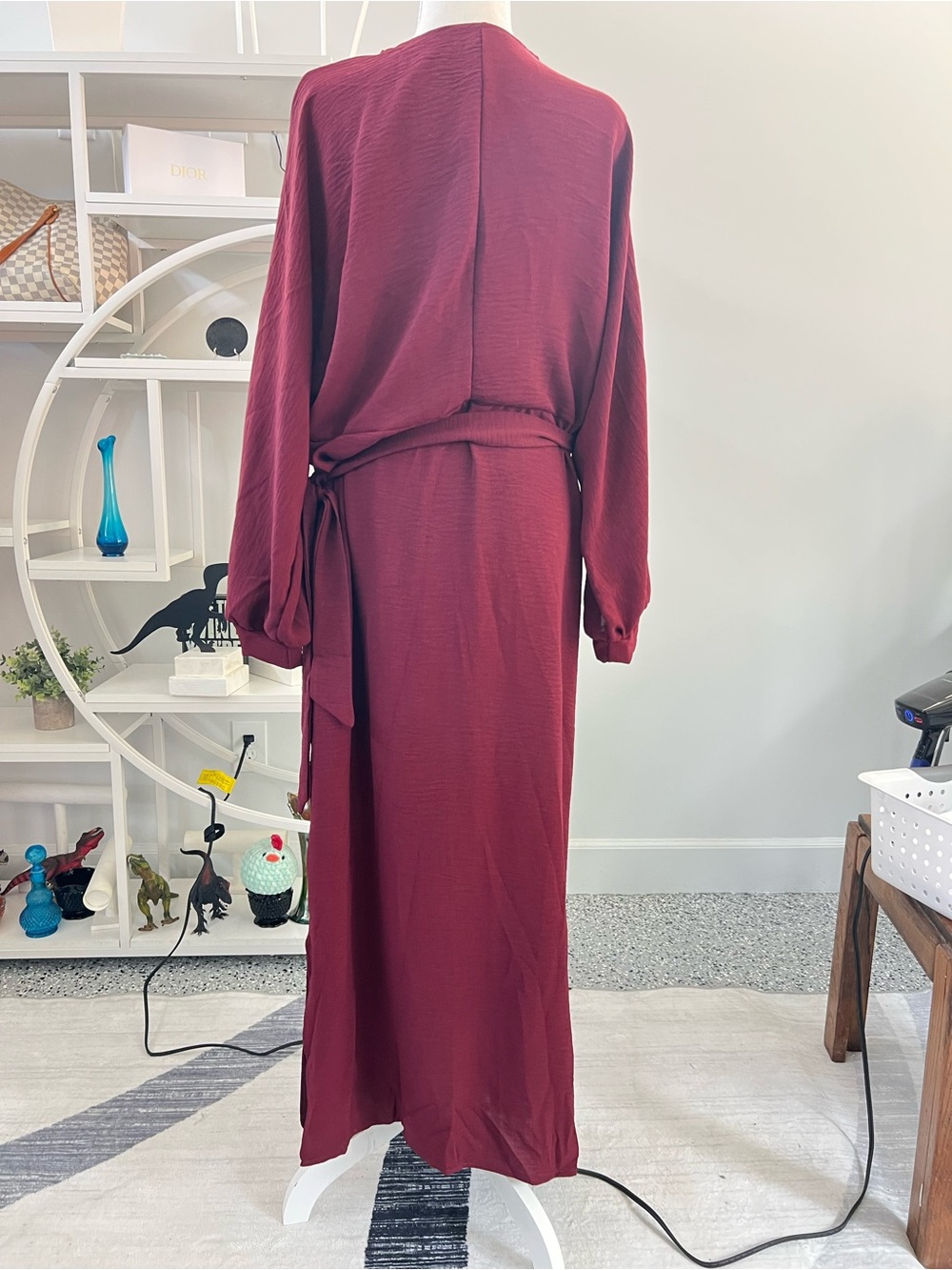 Burgundy Maroon Wrap Maxi Dress with Pockets XL - Picture 9 of 13